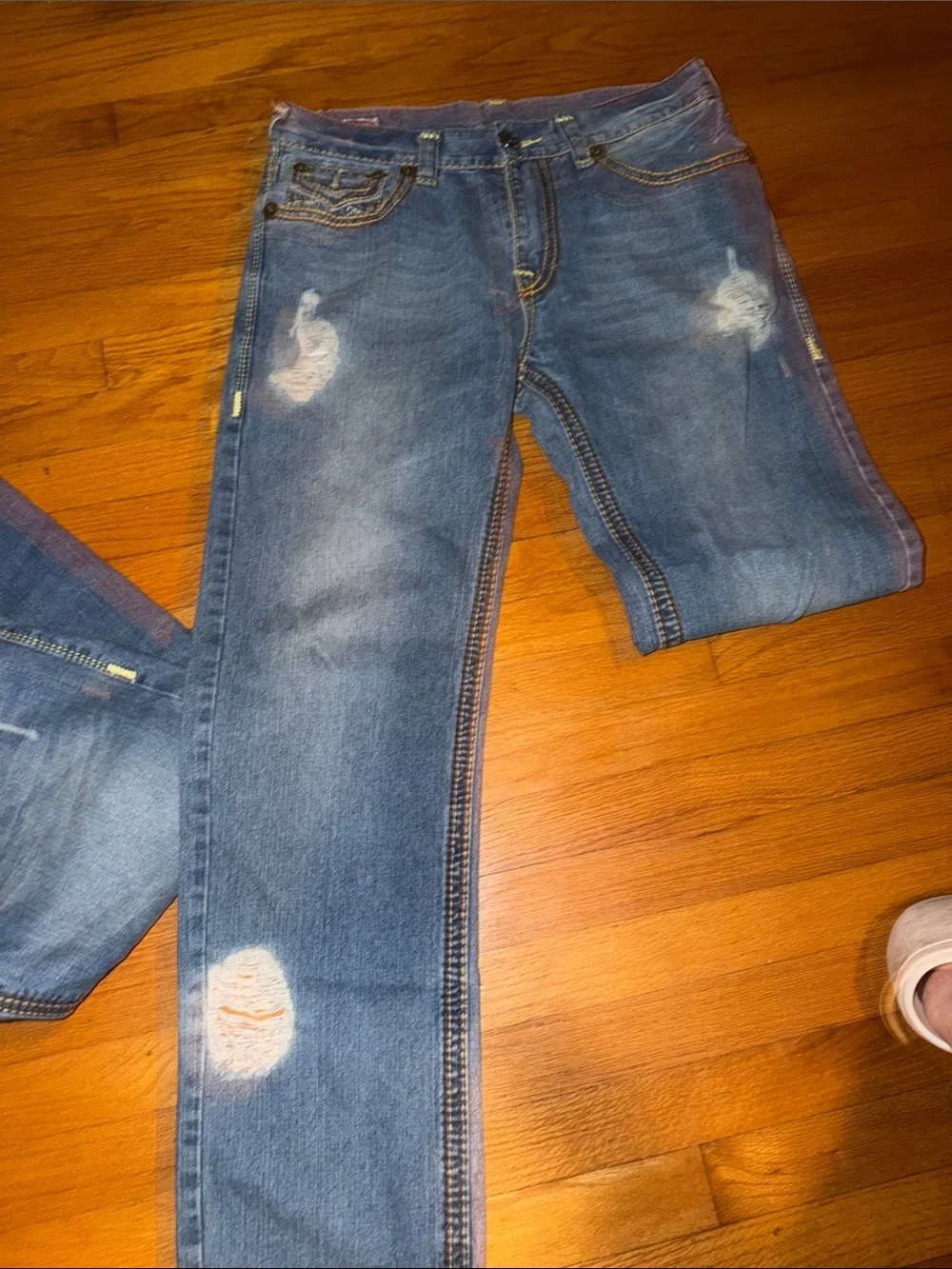 True Religion Men’s Blue Denim Jeans - Pocket Stitch Size 36/32 Ricky Big Q T
